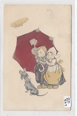 1912 Military - Children / Umbrella/ Dachshund Shelter From Airship /Zeppelin • £6