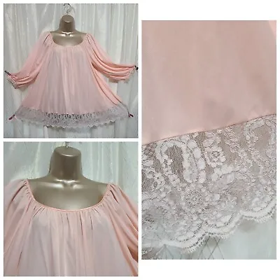 VTG S M Babydoll Lucie Ann Sweet Peach Pink Nightgown Peignoir Nylon Lace Sexy  • $74.99