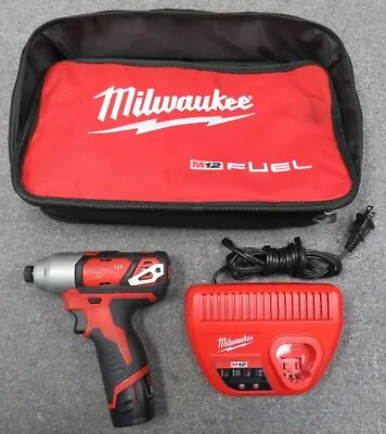 Milwaukee 2462-20 M12 1/4 Inch Hex Impact Driver + 1.5 AH Battery Charger & Bag • $50