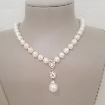 Charter Club Macy's Faux Pearl Crystal Pearl Drop Necklace Signed NWOT • $15.19