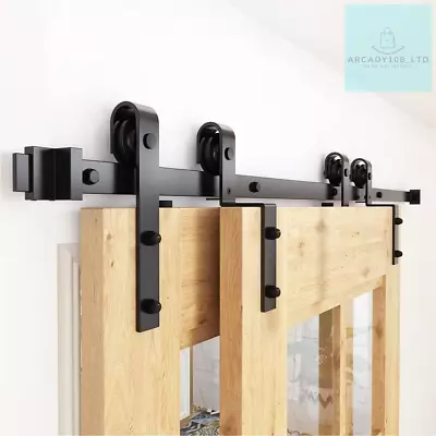 WINSOON 200cm Single Track Barn Door Bypass Track Kit For Double Barn DoorHeavy • £96.49