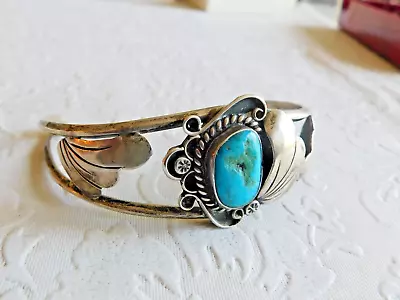 VINTAGE NAVAJO STERLING SILVER & TURQUOISE CUFF BRACELET BY JAMESON LEE - 19.2g • $79