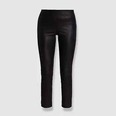 $1295 Vince Women's Black Leather Cropped Slim-Fit Leggings Pants Size M • $414.78