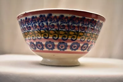 £138.04 • Buy Antique Spongeware Spatterware Pottery Bowl Profusely Decorated With Flower  165