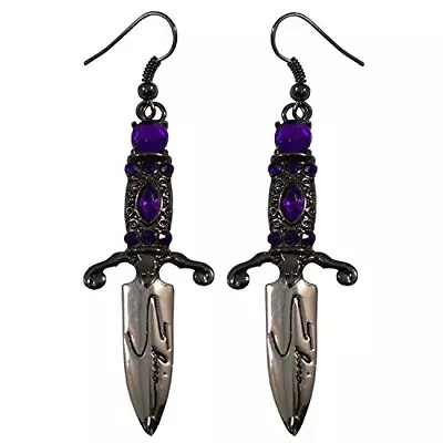 Elvira Dagger Earrings Purple Stones Halloween Horror Jewelry Kreepsville Gothic • $21.99