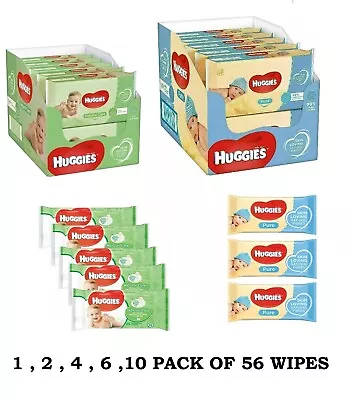 Huggies Pure Baby Wipes Pack Of 56 Wipes - Wet Bulk Wholesale 124610 Packs • £5.99