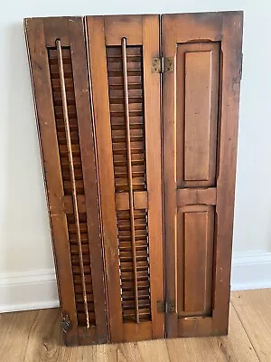 Rustic Bi-Fold Wood Louvered Panel Plantation Window Shutter Vintage Salvage • $49.99