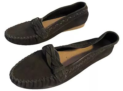 Fat Face ~ Black Nubuck Leather Suede Loafers Flats Shoes  Moccasins ~ Size 37 4 • £18.99