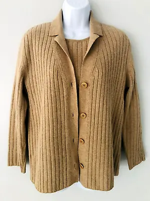 Set 2 MaxMara Womens Cashmere Buttons Long Sleeve Round Neck Beige Cardigan M • $35.60