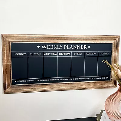 Chalkboard Weekly Wall Planner Wood Frame 7 Day Food Meal Menu Home Memo Board • £20