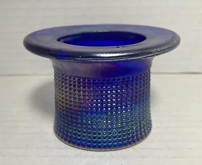 Vintage Imperial Glass Toothpick Holder Top Hat Blue Carnival Iridescent Votive • $19.99