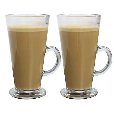 2pcs 250ml Clear Latte Mug Tall Coffee Glass Handle Tea Cup Cappuccino Hot Choco • £8.95