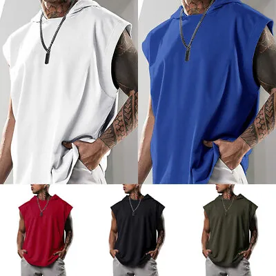 Man Sleeveless Hoodie Fitness Gym Vest T-Shirt Tank Tops Casual Fitness Muscle • $12.29