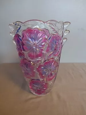 Original Walther Glass Pansy Pink Purpule Flower Bouquet Glass Vase Germany • £55