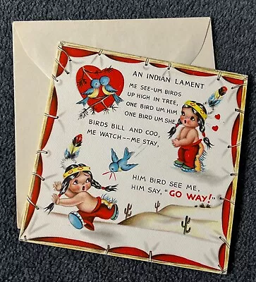 Vintage 1943 HALLMARK Valentine Greeting Card Envelope Indian TeePee Blue Bird • $14.99