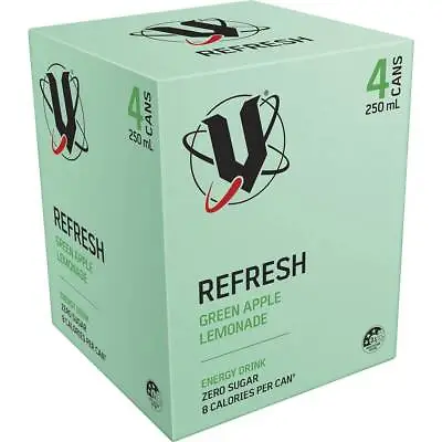 V Refresh Green Apple Lemonade Energy Drink Can 250ml X 4 Pack • $21