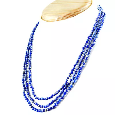 140.00 Cts Natural 3 Strand Blue Lapis Lazuli Round Shape Beads Necklace (rs) • $12.80