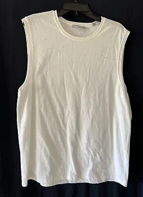 NWT VINCE White Cotton Distressed Tank Sz L $125 • $34.99