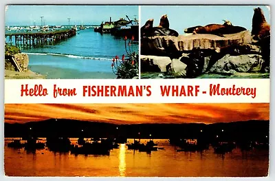 Hello From Fisherman's Wharf Monterey California Vintage Postcard ST6 • $1