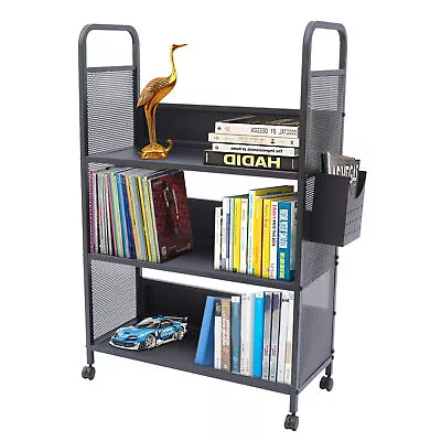 3-tier Library Book Storage Cart Rolling Book Truck Book Cart W/ Handle & Wheels • $59.35