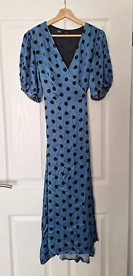 Zara Dress - Blue With Polka Dots - Silky Material - Size L (UK 12-14) • £15