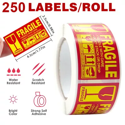 1  X 1.8 FRAGILE HANDLE WITH CARE DO NOT STACK OR DROP STICKERS 250 Labels/ Roll • $8.96