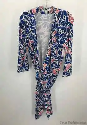 $49.99 • Buy Diane Von Furstenberg Blue Size 14 Printed Wrap Knee Length Long Sleeve Dress