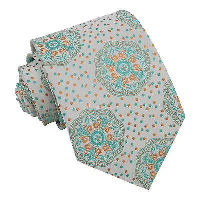 Soft Mint Green Mens Tie Peony Paisley Modern Classic Wedding Necktie By DQT • £7.99