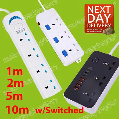 Extension Lead Cable Electric Mains Power 1 2 3 5 10m 3 4 Gang Way Plug Socket • £7.99