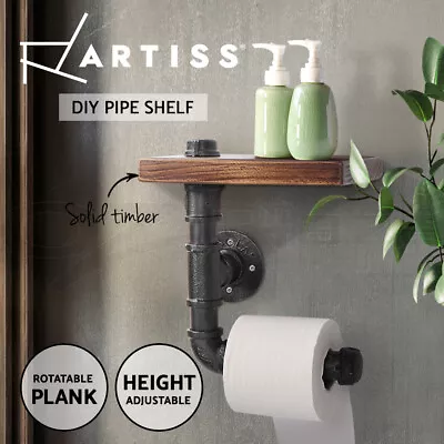 Artiss Floating Wall Shelf DIY Metal Pipe Toilet Paper Holder Storage Industrial • $29.95