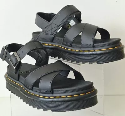 £85.50 • Buy Dr Martens Voss Black Leather Cross Strap Sandals UK Size 7 BRAND NEW 26799001