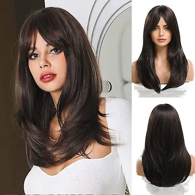 Dark Brown Straight Wig With Bangs Synthetic Halloween Costume Cosplay Party Wig • $14.87