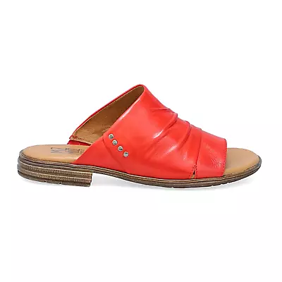 Miz Mooz Dandelion Red Leather Slide Sandals Asymmetrical Ruched Flats Size 9 • $59.87