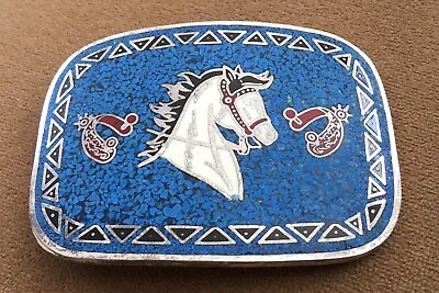 Beautiful Taxco Nickel Silver Turquoise Inlay Horse Spur Mexican Belt Buckle • $49.95