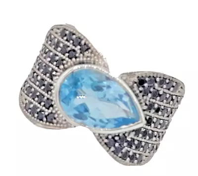 Gorgeous Sky Blue Topaz And Mysterious Black Spinel Gemstone Ring 4.50ctw Size 8 • $79.99