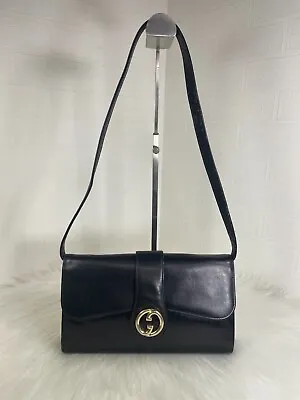 Gucci Vintage Shoulder Bag Black Leather Authen • $190