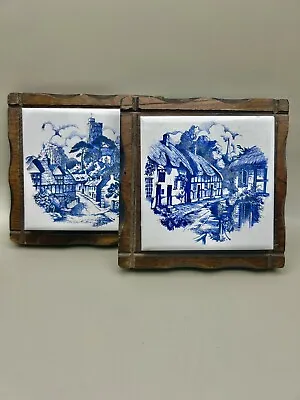 Two Vintage Jerry Schultz Wall Plaques English Cottage  5.5” By 5.5” • $24.99