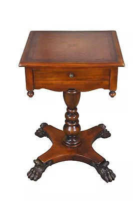 Theodore Alexander American Empire Style Carved Mahogany Leather Top Side Table • $1680