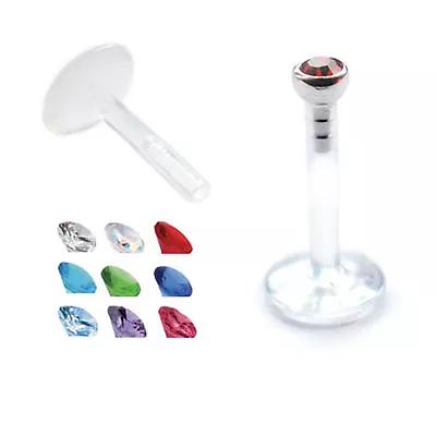 £2.49 • Buy Press Set Gem Bio Flex Shaft Clear Labret Lip Bar Stud Tragus Monroe Push In 