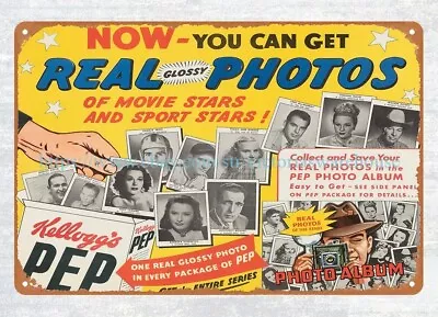 Home 1940s  Pep Cereal Real Photos Of Movie Stars Ads Metal Tin Sign • £18.23