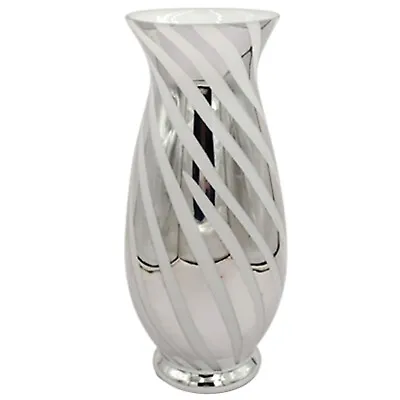 £23.95 • Buy Silver And White Vase 35cm Flowers Decor Ceramic Decoration Home Ornament