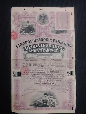 1898 Mexican Bond - Purple Lady Bond - Series J • $10000