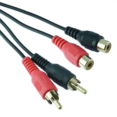 £3.99 • Buy Red Black Gold Male Plug To Female Socket Twin Phono RCA Extension Cable Lead