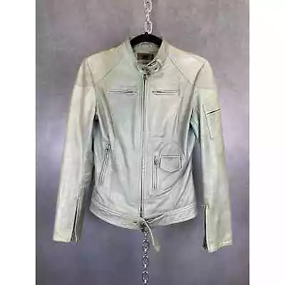 Vintage Danier Sage Green Leather Moto Jacket XXS • $120