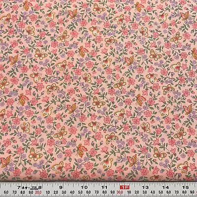 Vintage Cranston Florals & Butterflies On Pink Cotton Fabric By The HALF YARD • $6