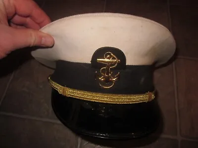 Cold War Era USN Navy Merchant Marine Dress Named Officer Visor Cap Size 7 1/8 ! • $65