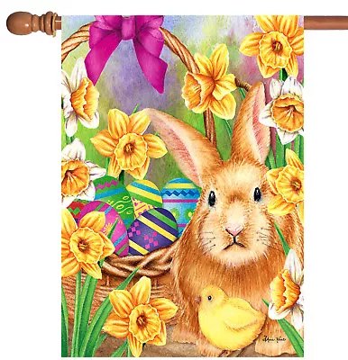 Toland Easter Scene 28x40 Colorful Bunny Rabbit Daffodil Flower House Flag • $15.98