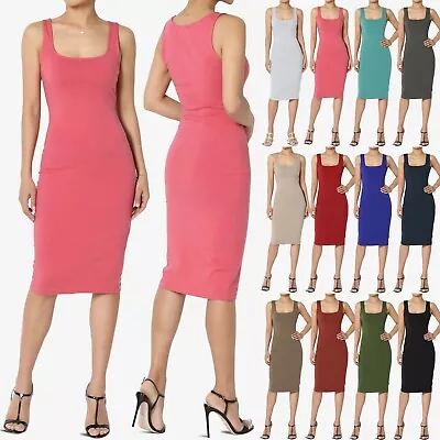 TheMogan Sleeveless Square Neck Stretch Jersey Bodycon Pencil Midi Tank Dress • $15.99