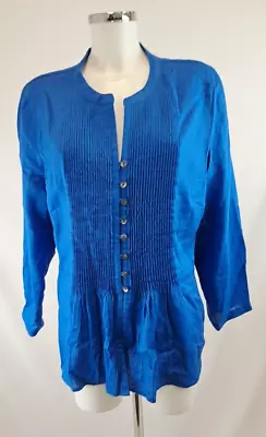 East Lifestyle Blue 100% Linen Long Sleeve Blouse Size 18 UK • £9.99