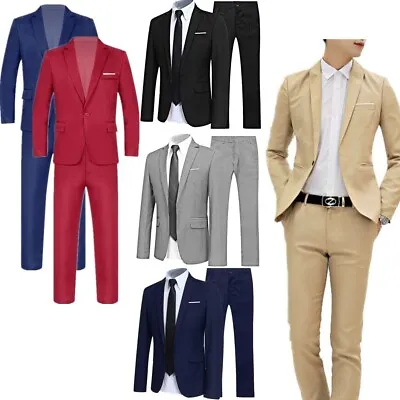 Men 2 Piece Gentleman Suit Tuxedo Solid Slim Fit Formal Blazer Jacket And Pants • $29.79